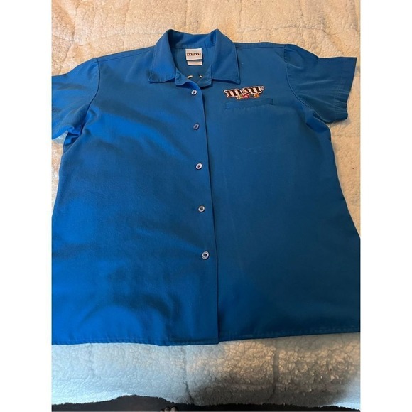 Women's m&m‎ blue NASCAR button up shirt Size L - Picture 1 of 8